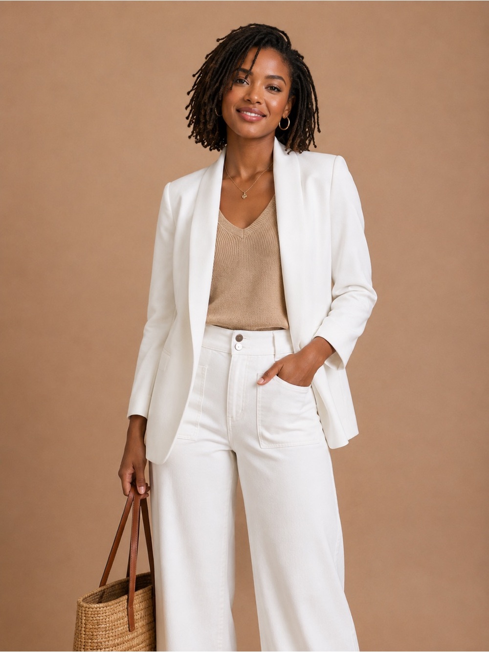 H&M Ivory Cream Open Front Longline Blazer Size 10